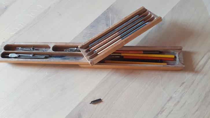 Griffelkistje met inhoud, Antiek en Kunst, Curiosa en Brocante, Ophalen of Verzenden