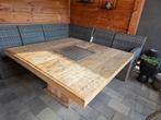 Vuurtafel + Bartafel met 4 barkrukken, Tuin en Terras, Tuintafels, Ophalen, Gebruikt, Vierkant, Hout