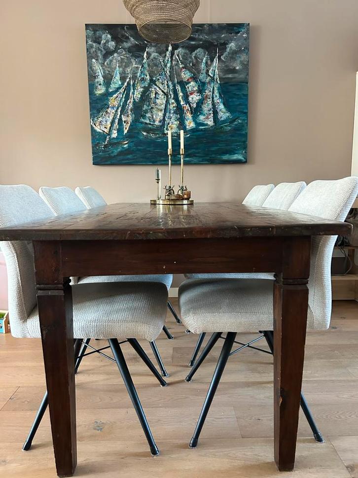 Massief houten eettafel met lades, Huis en Inrichting, Tafels | Eettafels, Gebruikt, 50 tot 100 cm, 150 tot 200 cm, Vijf personen of meer