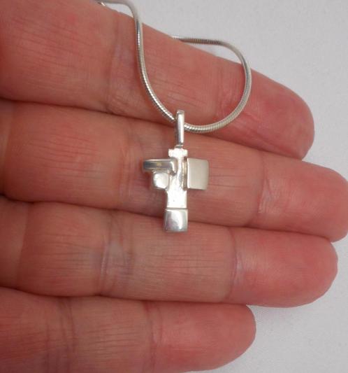 Zilveren ketting met modernist hanger nr.038, Sieraden, Tassen en Uiterlijk, Kettingen, Zo goed als nieuw, Zilver, Zilver, Met hanger