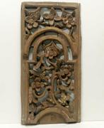 Antiek houtsnijwerk paneel HP7 hout Indonesie kunst bloemen, Ophalen of Verzenden