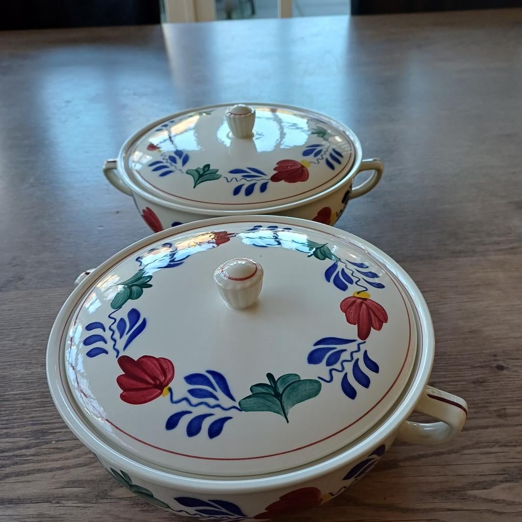 2 Boerenbont Opdekschalen, Gebruikt, Ophalen of Verzenden, Schaal of Schalen, Aardewerk