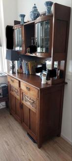 Antieke buffetkast met facetglas en houtsnijwerk spiegelwand, Ophalen