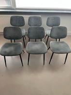 6 comfortabele eetkamerstoelen – grijs fluweel, zwarte poten, Huis en Inrichting, Stoelen, Ophalen, Gebruikt, Metaal, Grijs