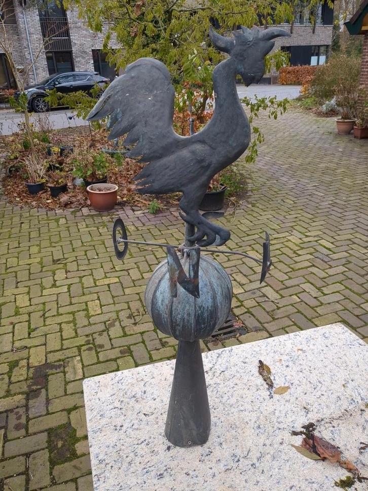 Antieke Koperen Weerhaan Windwijzer - 95cm, Tuin en Terras, Windwijzers en Windmolens, Gebruikt, Ophalen of Verzenden