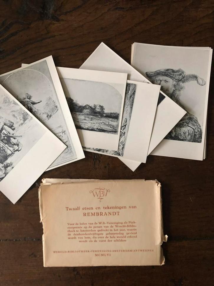 Oude briefkaarten met schetsen van Rembrandt, Verzamelen, Foto's en Prenten, Voor 1940, Ophalen of Verzenden