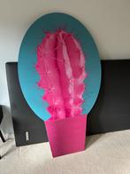 Roze Cactus Print op hout ong 1m 60 cm, Ophalen of Verzenden, 75 tot 100 cm, 75 cm of meer, Print