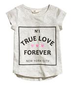 H&M grijs tricot top t-shirt shirt True Love Forever 146-152, Meisje, H&M, Nieuw, Ophalen of Verzenden