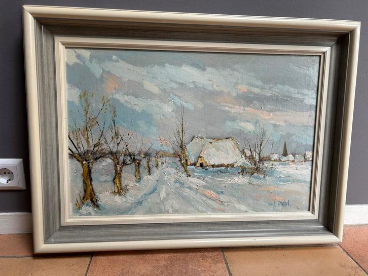 Eef van Brakel - Sneeuwlandschap, Antiek en Kunst, Kunst | Schilderijen | Klassiek, Ophalen of Verzenden