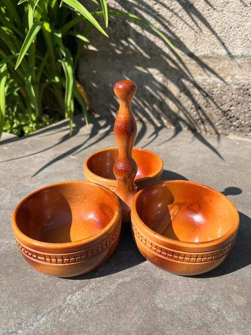Vintage houten snackschaaltjes uit de 70s, Antiek en Kunst, Antiek | Schalen, Ophalen of Verzenden