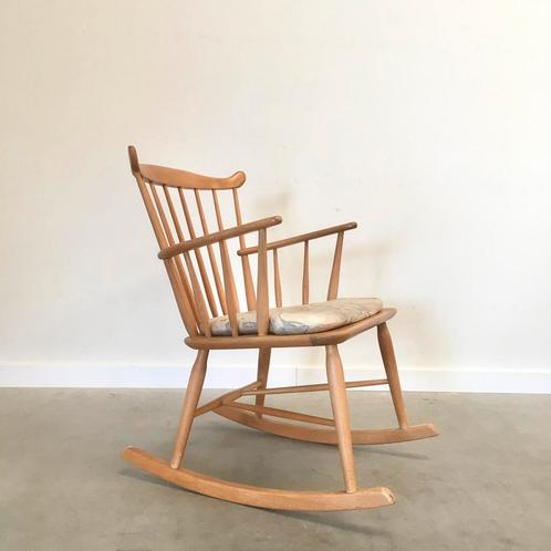 Vintage schommelstoel midcentury design stoel deens jaren 60, Huis en Inrichting, Fauteuils, Gebruikt, Hout, 50 tot 75 cm, Ophalen