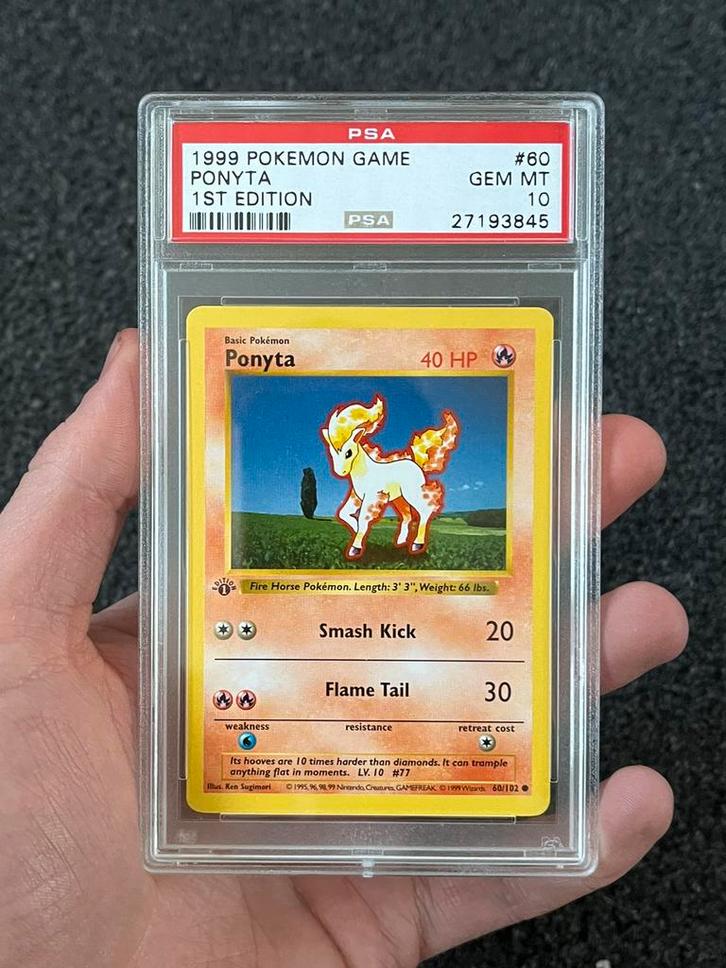 Pokémon PSA 10 1st edition Ponyta #60 Base set, Hobby en Vrije tijd, Verzamelkaartspellen | Pokémon, Zo goed als nieuw, Losse kaart