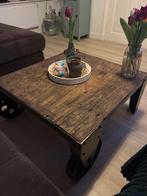 Vintage Industriële Salontafel met Wielen, Ophalen, Gebruikt, Vierkant, 50 tot 100 cm