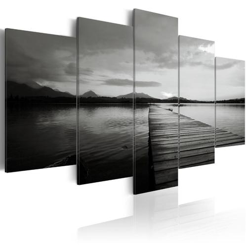 774 Zwart Wit Sunset Steiger 5 Luik Canvas Schilderij 2maten, Antiek en Kunst, Kunst | Schilderijen | Klassiek, Ophalen of Verzenden