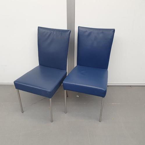 Set 2x Bert Plantagie stoelen eetkamerstoel blauw leder, Huis en Inrichting, Stoelen, Gebruikt, Twee, Blauw, Ophalen