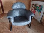 Comfortabele design fauteuil – uniek model in blauw leer, Gebruikt, Ophalen of Verzenden, 75 tot 100 cm, Leer