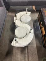 Salontafel met glasplaat en 2 krukjes, Ophalen, 50 tot 100 cm, Zo goed als nieuw, X