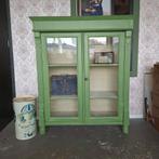 Brocante groene vitrinekast, Met deur(en), 25 tot 50 cm, 100 tot 150 cm, 100 tot 150 cm