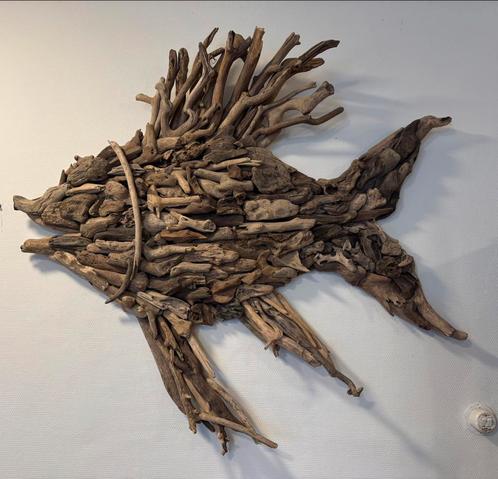 Houten vis van drijfhout voor aan de wand+/-125cm hoog&breed, Antiek en Kunst, Kunst | Beelden en Houtsnijwerken, Ophalen