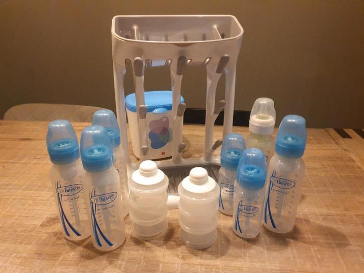 Dr. Brown's Flessen Set + Afdruiprek & Poedercontainers, Kinderen en Baby's, Babyvoeding en Toebehoren, Gebruikt, Overige typen