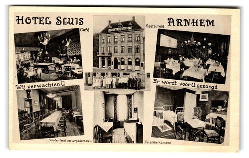 Arnhem, Hotel Sluis, Verzamelen, Ansichtkaarten | Nederland, Ongelopen, Gelderland, 1940 tot 1960, Verzenden