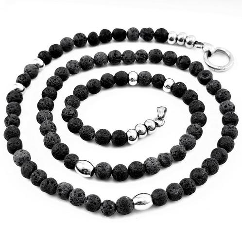 Natuurlijke Lava-Stenen Kralenketting voor Heren, Sieraden, Tassen en Uiterlijk, Kettingen, Nieuw, Overige materialen, Zwart, Met edelsteen