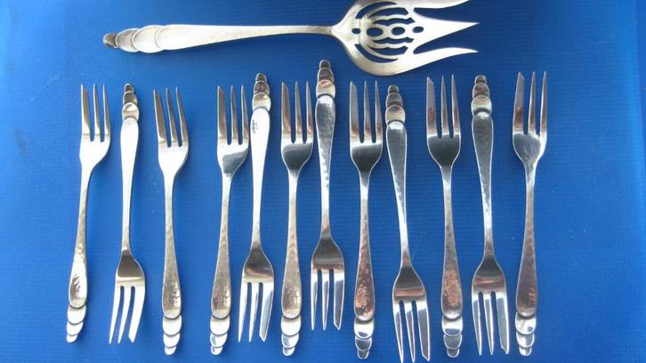 Zilveren taartvorkjes met cakevork., Antiek en Kunst, Antiek | Goud en Zilver, Zilver, Verzenden