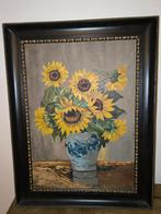 Schilderij zonnebloemen op vaas, Ophalen of Verzenden