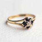 Vintage 9K gouden Cluster ring Saffier & Diamant 16,75, Ophalen of Verzenden, Met edelsteen, Dame, Goud