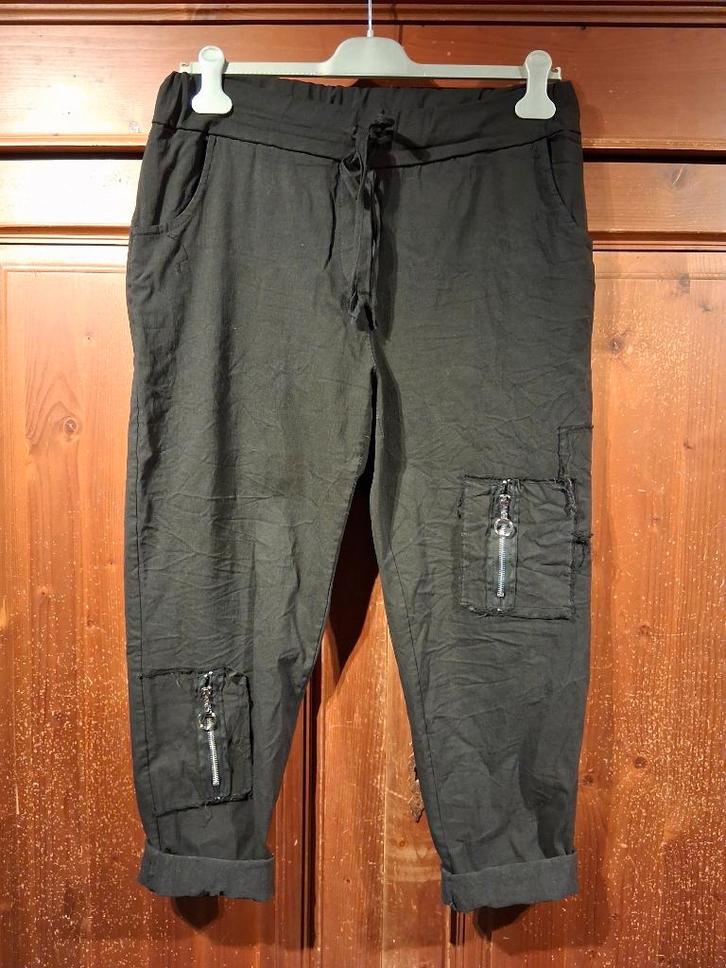 Zwarte stretch broek met ritsjes One Size Moonshine, Kleding | Dames, Grote Maten, Zo goed als nieuw, Broek of Spijkerbroek, Zwart