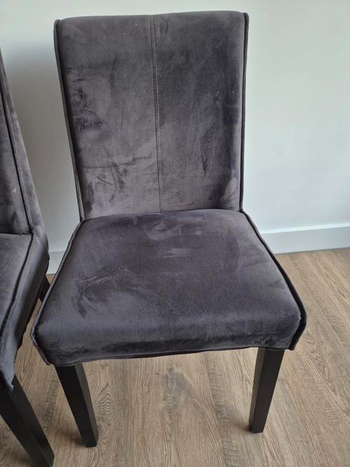 4x Velvet antraciet eetkamer stoel, Huis en Inrichting, Stoelen, Gebruikt, Vier, Stof, Grijs, Ophalen
