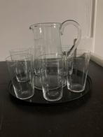 Retro Vintage Antieke glazen schenkkan met 6 bewerkte glazen, Ophalen, Glas of Glazen, Overige stijlen, Glas