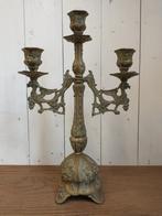 Antieke messing kandelaar 3 kaarsen 37,5cm hoog, Ophalen, Gebruikt, Kandelaar, 25 tot 50 cm