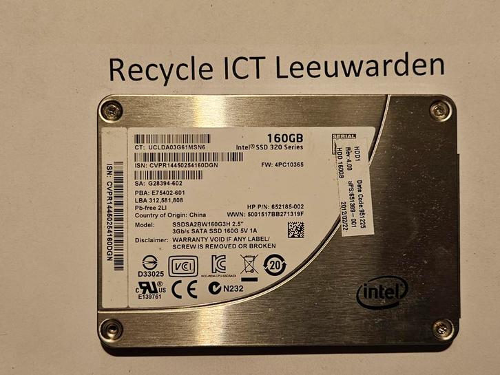 Intel ssd 320 series 160gb laptop ssd hdd hardeschijf, Computers en Software, Harde schijven, Gebruikt, Laptop, Intern, SSD, SATA