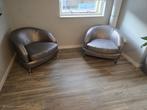 Twee zilverkleurige leren loungefauteuils, Huis en Inrichting, Fauteuils, Ophalen, Gebruikt, 75 tot 100 cm, Leer