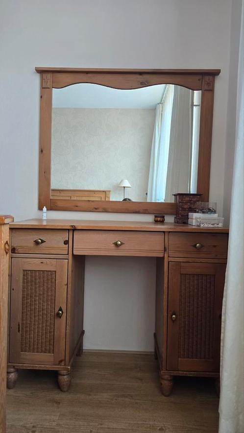 Grenenhouten/loom kaptafel & spiegel 78 cm x 105 cm x 42 cm, Huis en Inrichting, Tafels | Kaptafels, Gebruikt, Minder dan 100 cm