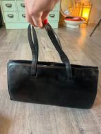 Vintage antiek zwart leer kniptas kniptasje dokterstas tasje, Ophalen of Verzenden, Gebruikt, Zwart, Schoudertasje