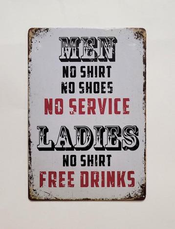 Men no shirt ladies free drinks reclamebord van metaal deco  beschikbaar voor biedingen