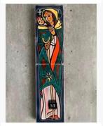 Antieke keramiek tegel, op hout, Maria /kind, 30 cm hoog, Antiek en Kunst, Ophalen of Verzenden