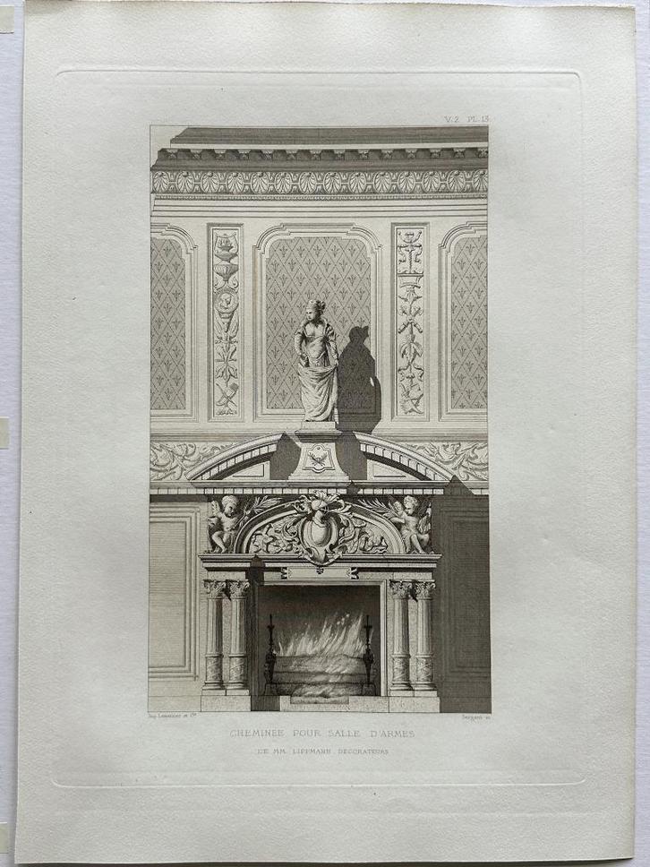 Gravure, 1877 - Architectuur, Klassiek Interieur Parijs, Antiek en Kunst, Kunst | Etsen en Gravures, Verzenden
