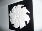Nieuw witte bloem op zwarte ondergrond kunstwerk muur., Ophalen of Verzenden
