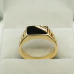 18K Gouden Vergulde Ring met Zwarte Onyx & Zirkoon | Maat 8, 18 tot 19, Nieuw, Ophalen of Verzenden, Dame of Heer