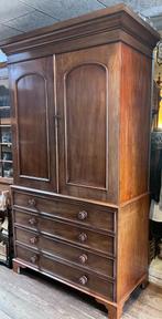 antiek Engels mahonie kabinet met binnenlades, 210 cm hoog, Ophalen of Verzenden