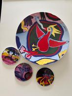 Corneille Vuurvogel bord en 3 bijpassende Corneille schaaltj, Antiek en Kunst, Ophalen of Verzenden