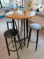 Industriele Bartafel - hoge ronde tafel met 4 krukken, Huis en Inrichting, Barkrukken, 60 tot 90 cm, Ophalen of Verzenden, Zo goed als nieuw