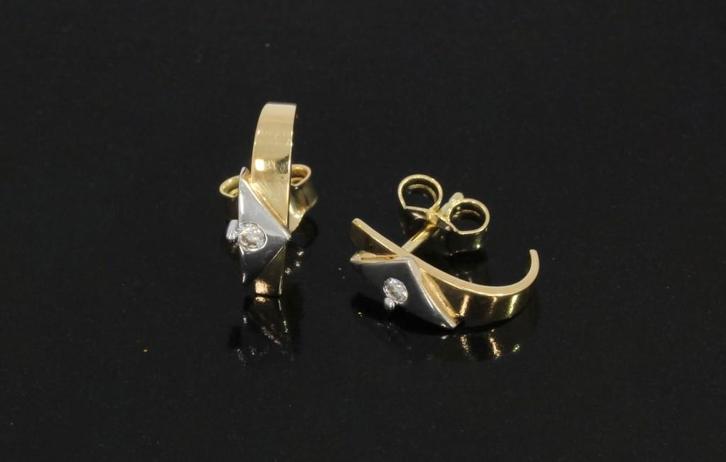 Bicolor 14k gouden design dames diamanten oorbellen, Sieraden, Tassen en Uiterlijk, Oorbellen, Zo goed als nieuw, Knopjes of Stekers