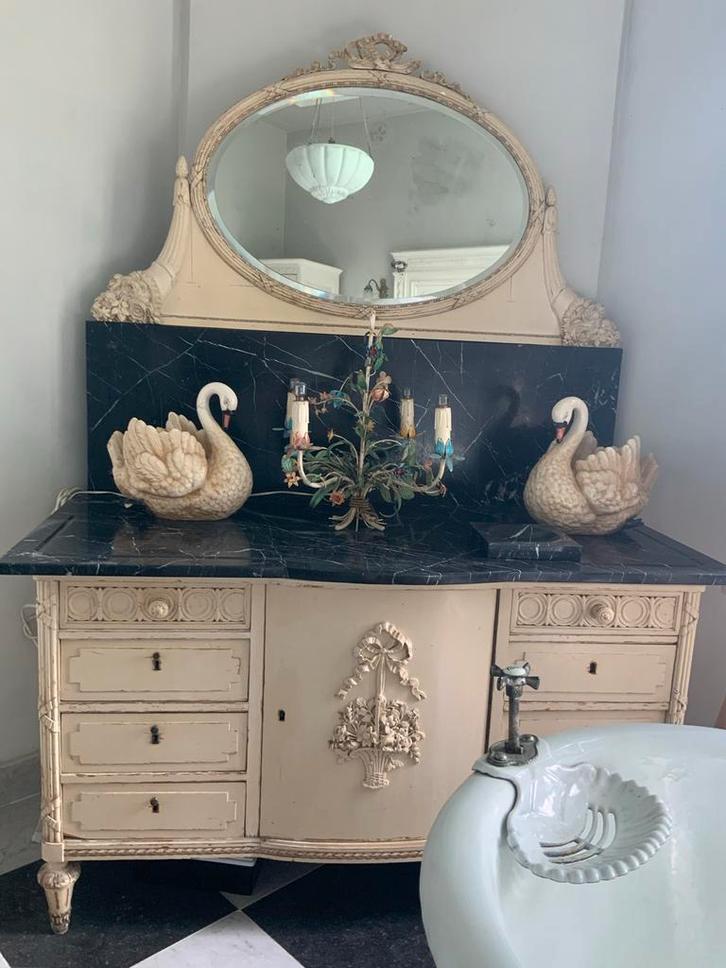 Antiek Dressoir met Spiegel en Marmeren Blad (louis seize), Antiek en Kunst, Antiek | Meubels | Kasten, Ophalen