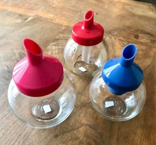 Vintage, retro glazen suikerstrooiers, prijs per stuk, Verzamelen, Retro, Huis en Inrichting, Ophalen of Verzenden