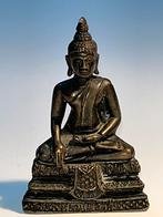 Oude reisaltaar BUDDHA miniatuur bronzen beeld Boeddha Thai, Ophalen of Verzenden