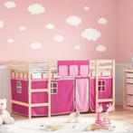 Kinderhoogslaper met gordijnen 80x200 cm grenenhout roze, Kinderen en Baby's, Kinderkamer | Stapelbedden en Hoogslapers, Nieuw